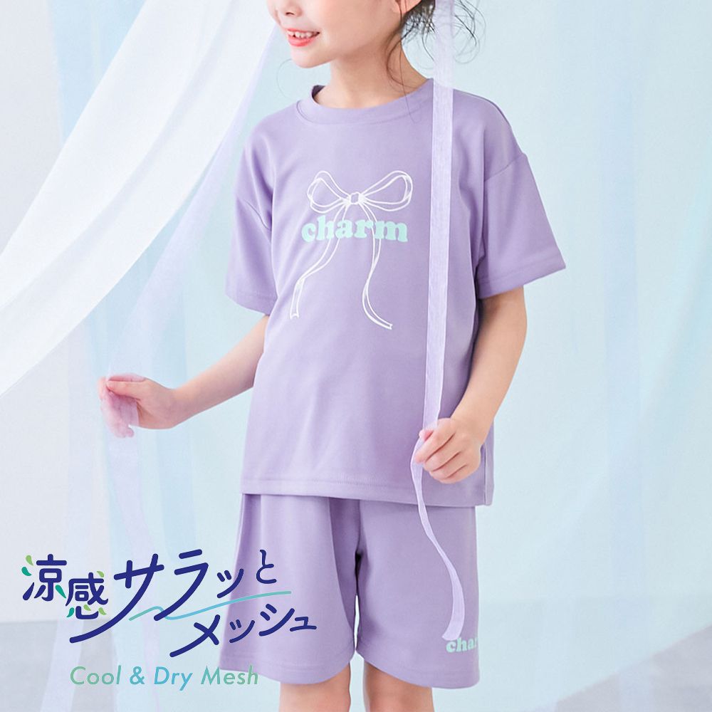 涼感速乾網眼 短袖家居服套裝-蝴蝶結-紫羅蘭