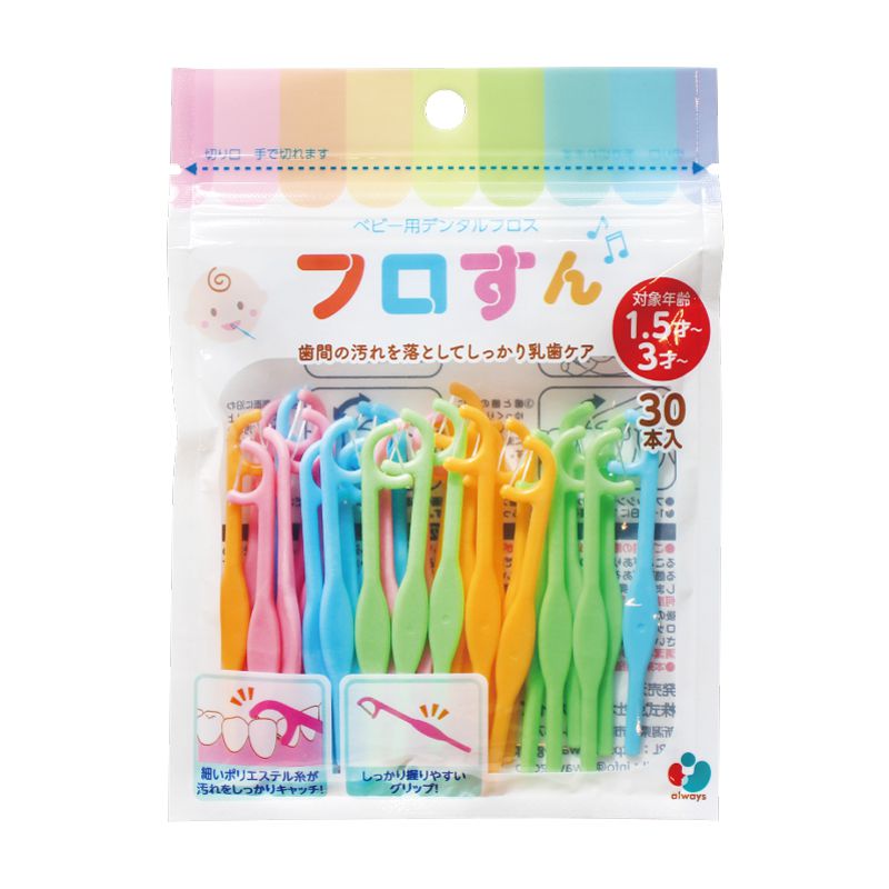 akachan honpo - 色彩繽紛幼兒用牙線棒1.5～3歲-30入