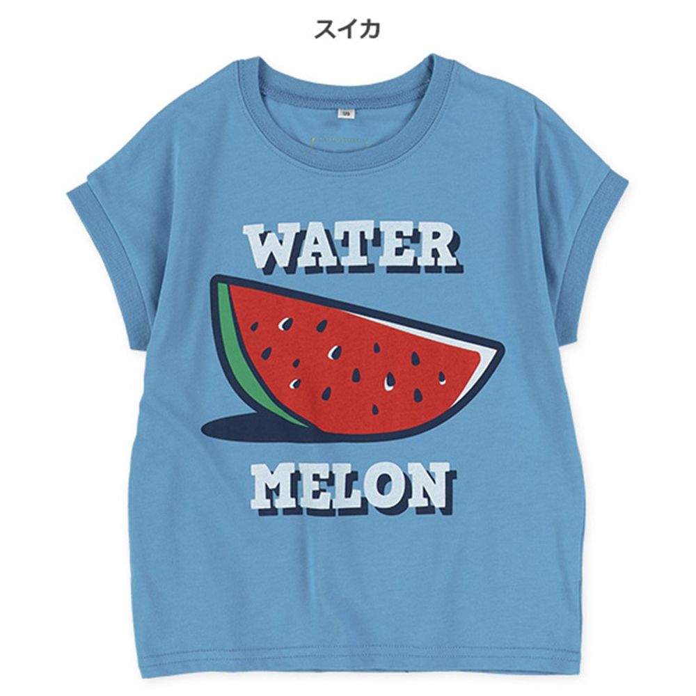巨大水果落肩短袖上衣-藍-西瓜