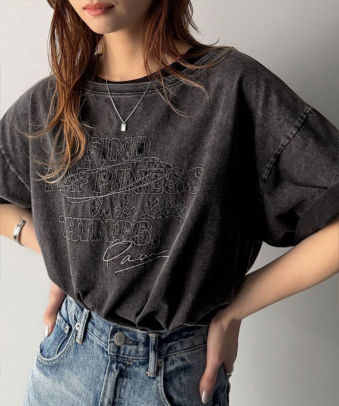 日本 Classical Elf - 純棉復古logo船領前後穿短袖上衣-炭灰