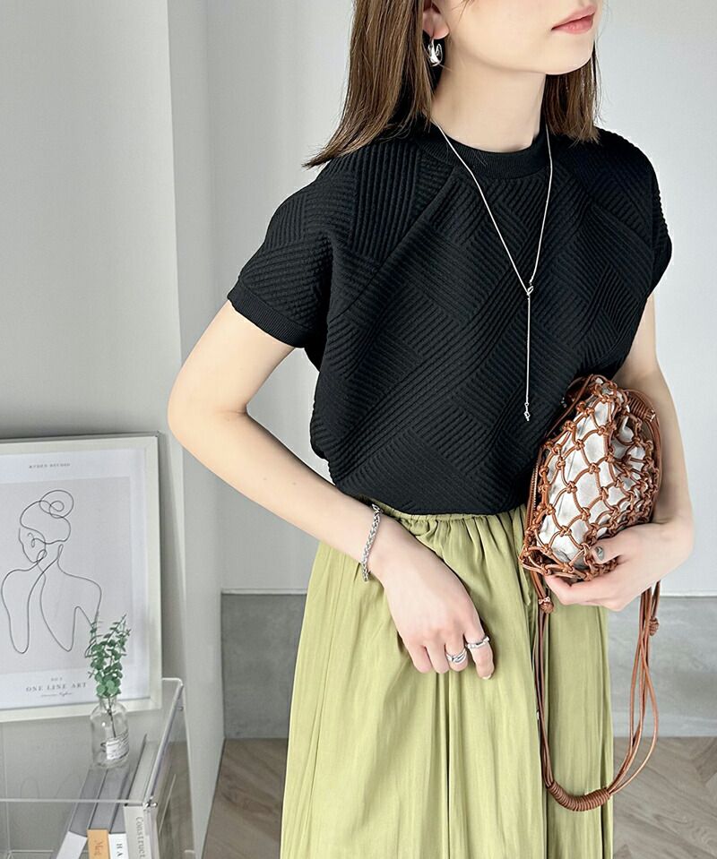 日本 Classical Elf - 個性幾何紋顯瘦法式袖上衣-經典黑