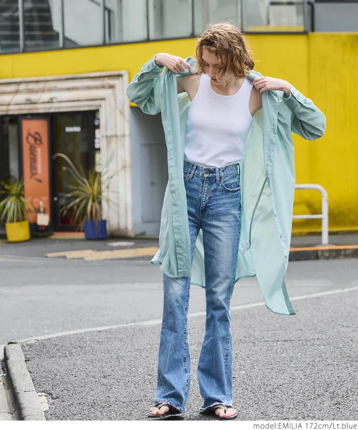 日本 COCA - 純棉透感長版薄外套-軍綠