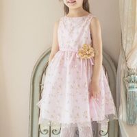 日本 Catherine Cottage - 精緻花朵刺繡薄紗洋裝/小禮服-附繡球花別針-粉紅