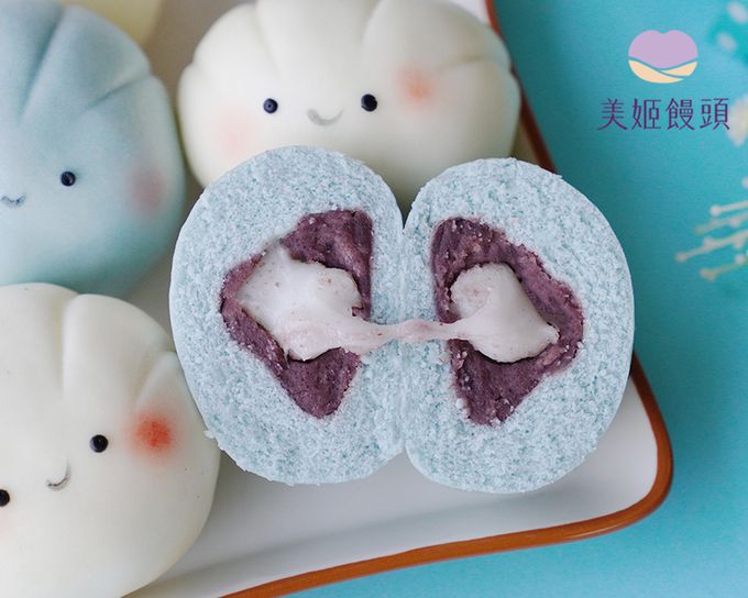 美姬饅頭 - 雲朵紅豆麻糬鮮乳造型包子-6入-57g/顆-6入-57g/顆