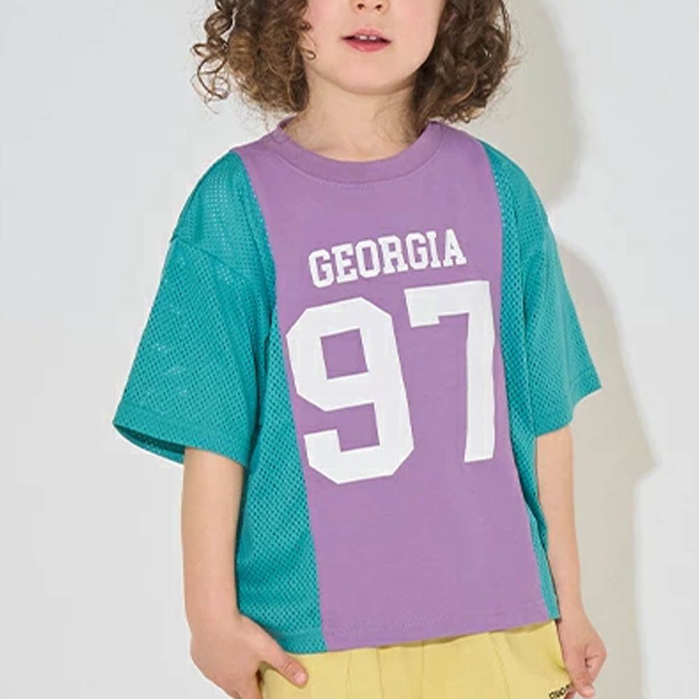 透氣網眼數字印花T恤-紫x藍綠