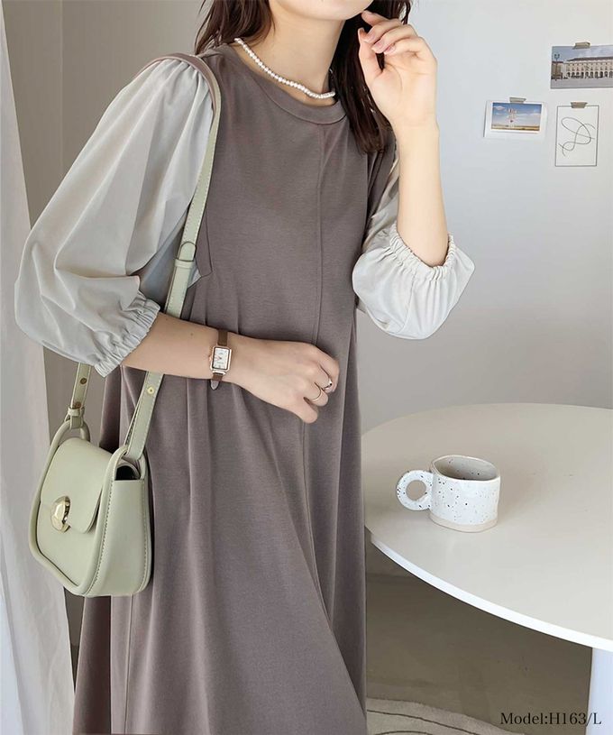 日本 Classical Elf - 優雅泡泡拼接袖修身洋裝-黑x條紋