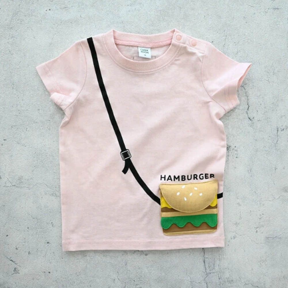 童趣翻翻短袖上衣-漢堡口袋-粉