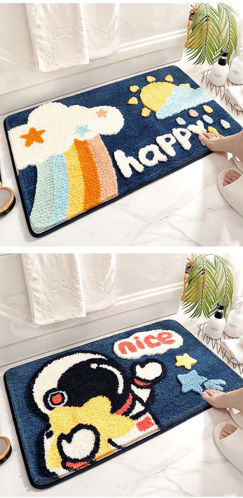 快速吸水植絨浴室腳踏墊-太空人