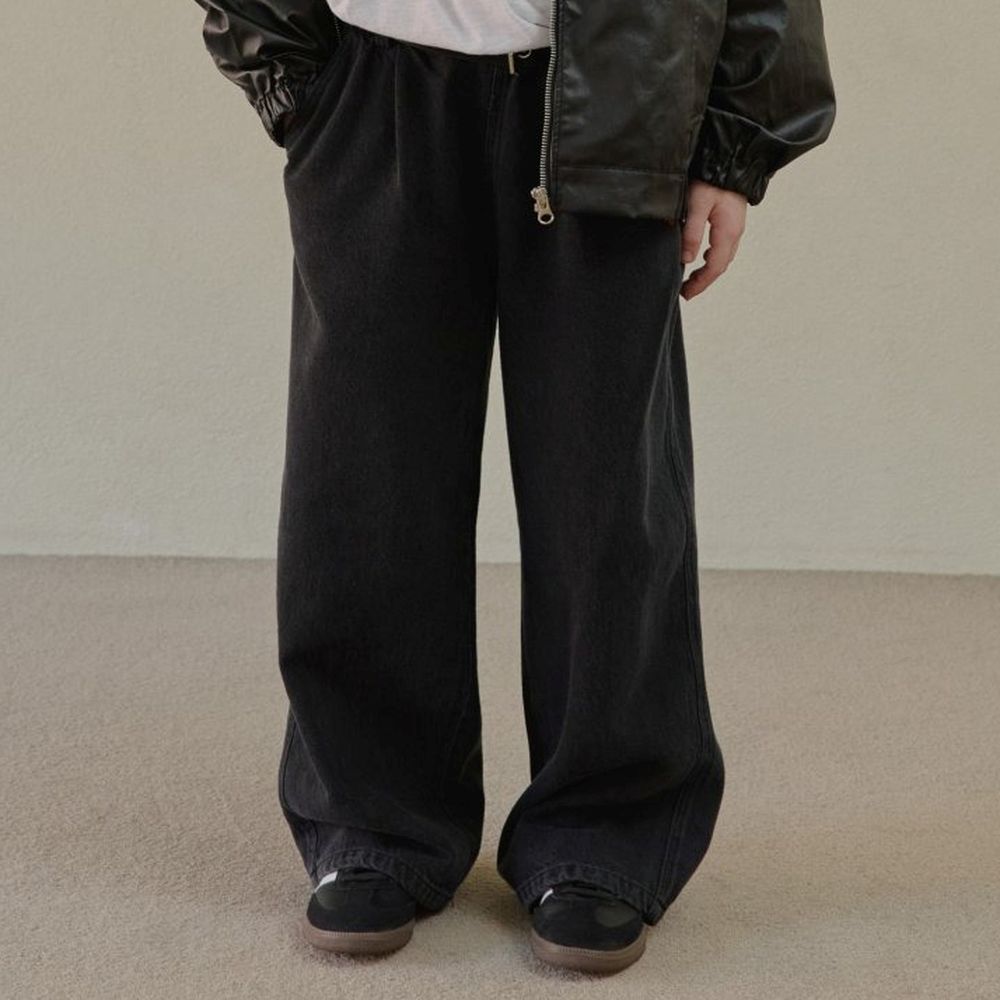 HIKIKI 鬆緊腰質感立體廓形牛仔褲-黑