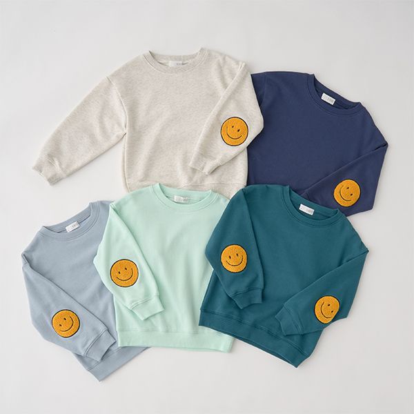 日本 b-ROOM - 療癒笑臉刺繡長袖上衣-深藍