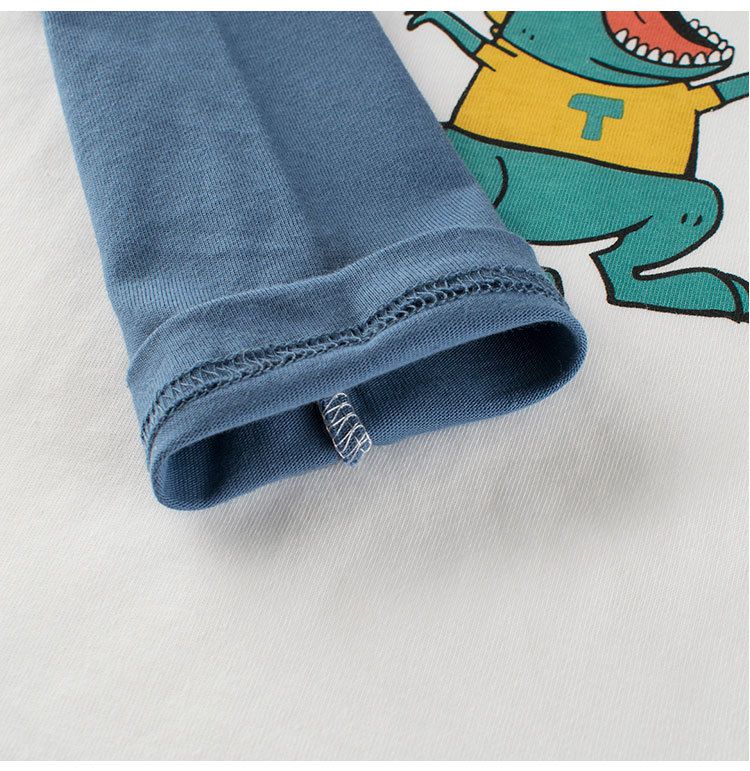純棉圓領薄長袖上衣-恐龍運動員-藍+白