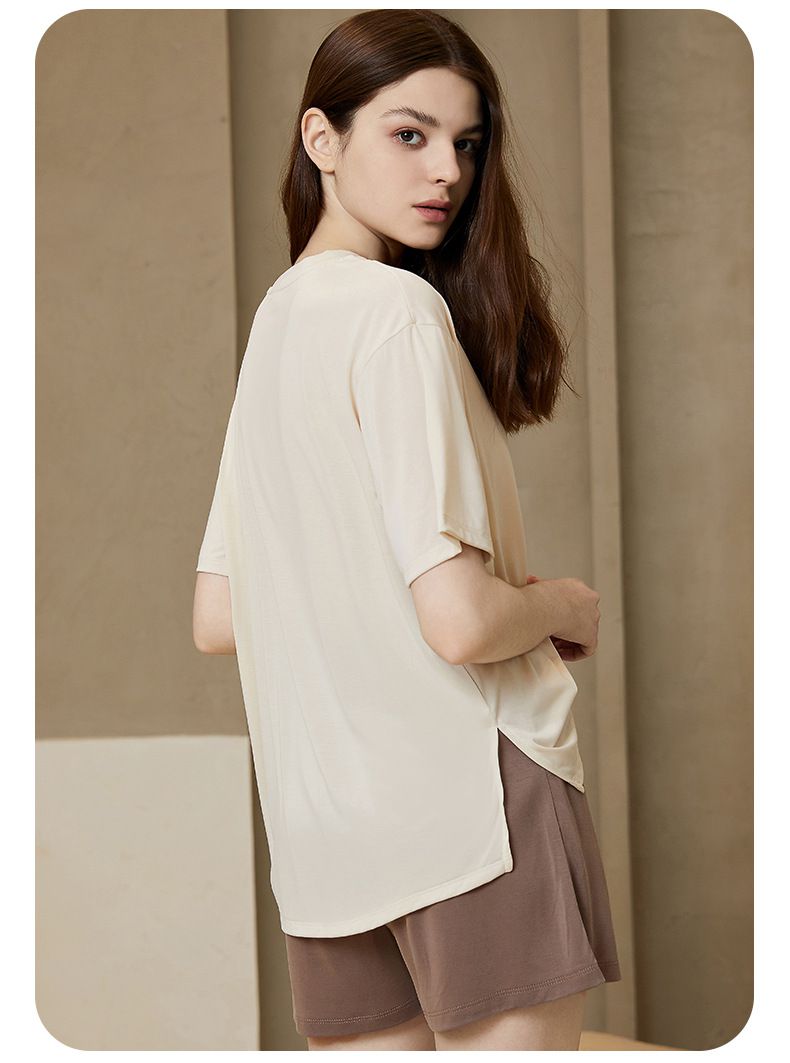 ALWAYS - 棉柔圓領短袖上衣(附胸墊)-藍色