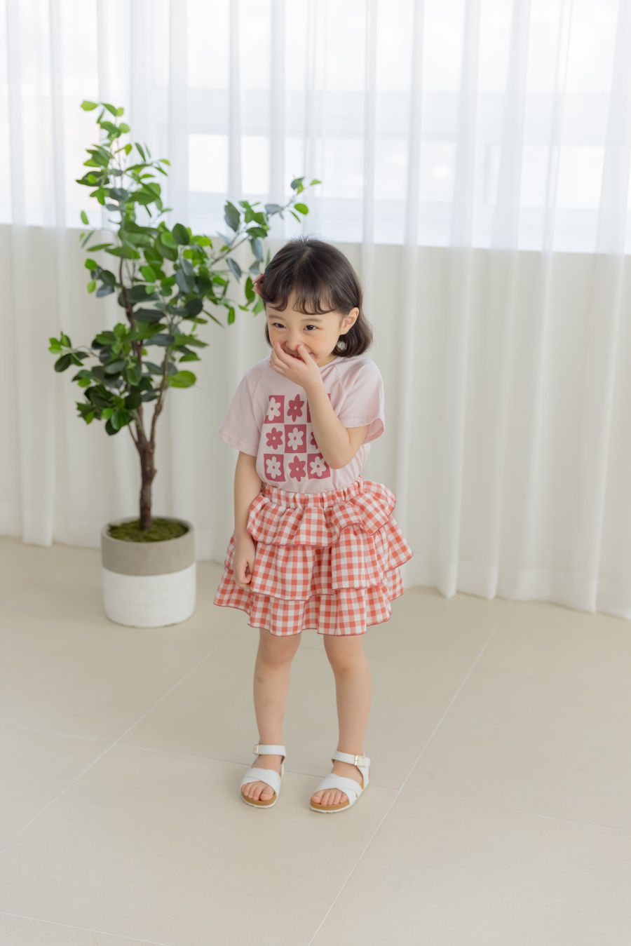 韓國 Orange Mom - 格子蛋糕裙-灰綠