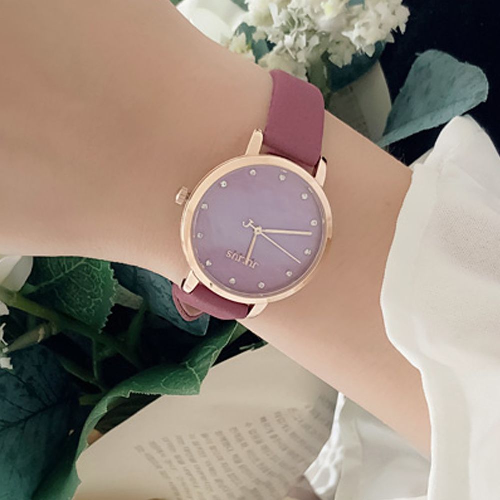 韓國 - 水鑽刻度紋理面皮革腕錶