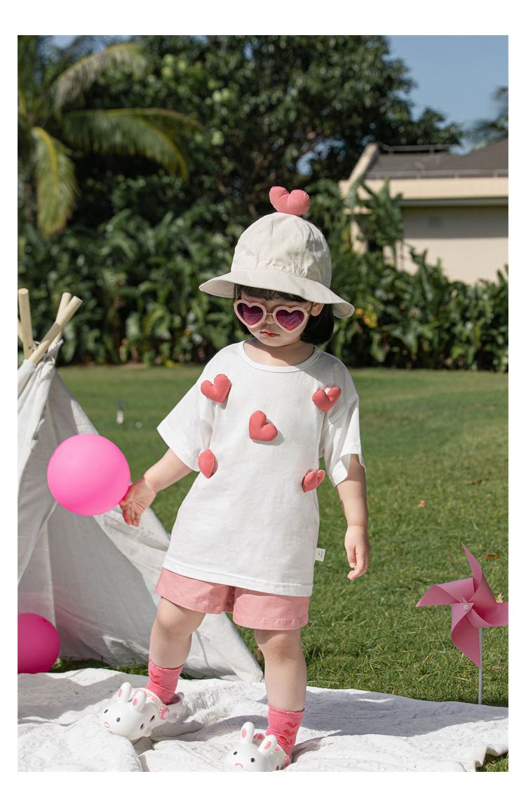 純棉立體圓領休閒短袖上衣-愛心-粉色