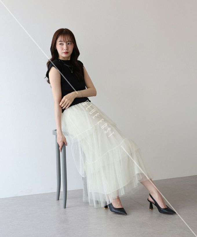 日本 BLUE EAST - 夢幻搖曳感層次薄紗長裙-白