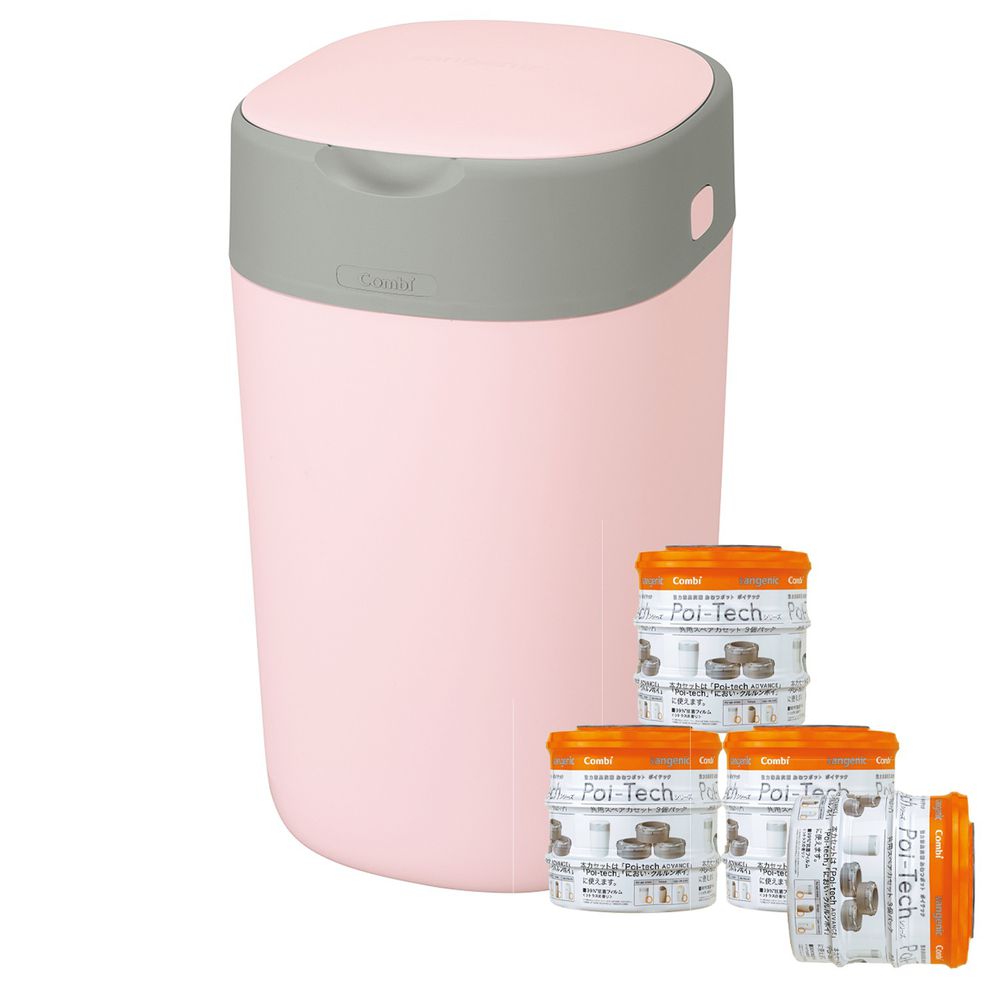 日本 Combi - Poi-Tech Advance 尿布處理器-專用膠膜捲量販箱購超值組-3入x4-玫瑰粉
