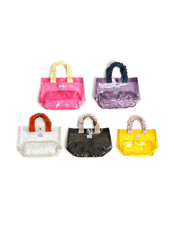 日本 OCEAN&GROUND - 透明PVC防水手提袋-緞帶度假風-灰黑 CH (27x33x20.5cm)