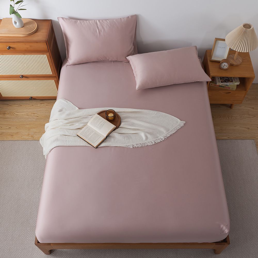 60支天絲床包枕套組-月紗粉