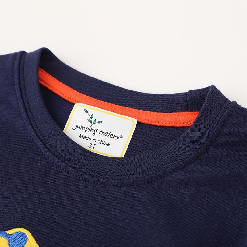 Jumping meters - 圓領棉質長袖上衣-刺繡工程車-深藍色