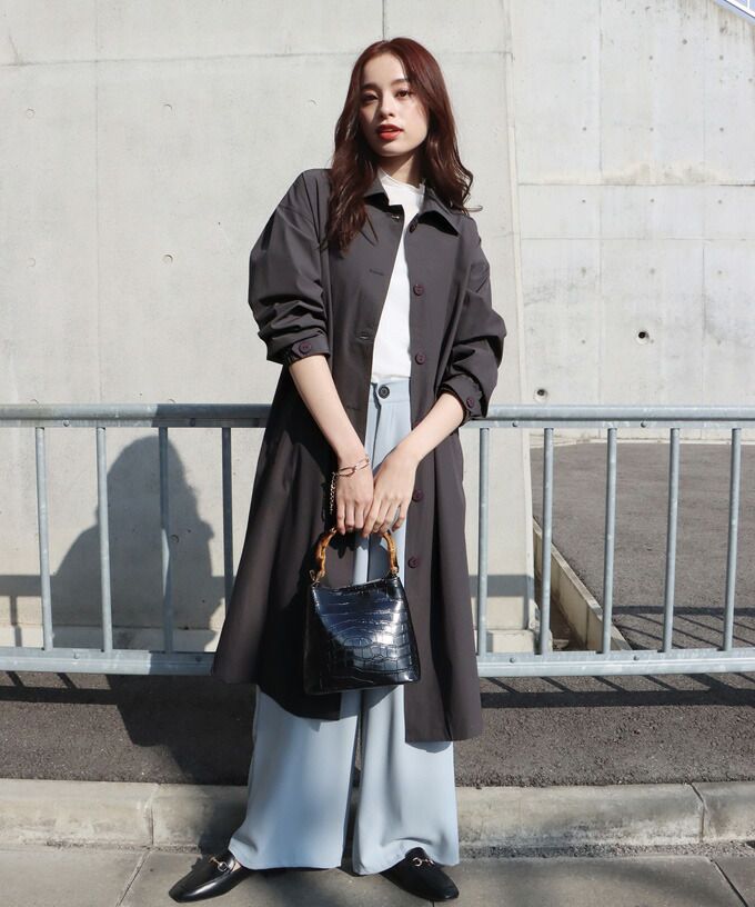 日本 BLUE EAST - 俐落簡約翻領長版風衣外套-灰