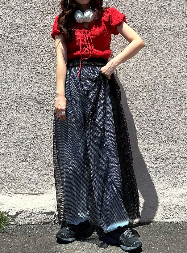 日本 GRL - 酷甜網紗拼接飄逸長裙-米杏 (F)