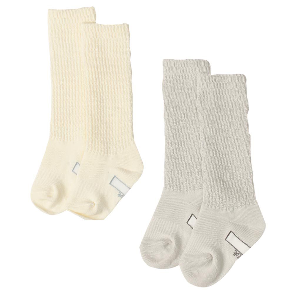 akachan honpo - 長筒襪2雙組-皺褶華夫格-米白色 (9～14cm)