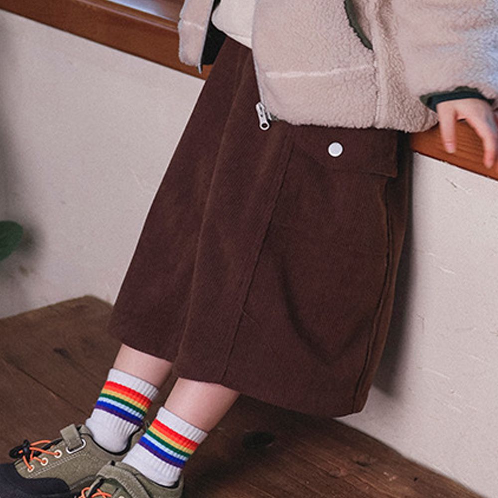 加絨保暖燈芯絨長裙-棕色