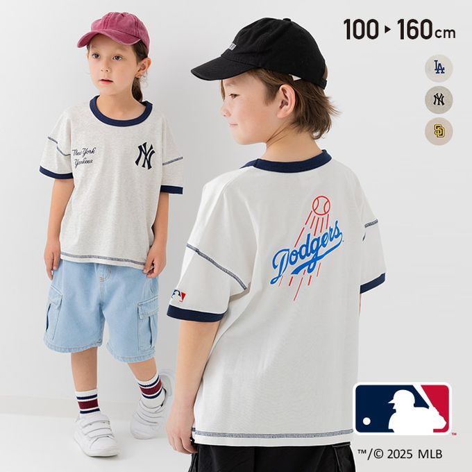 日本 Chil2 - MLB聯名 100%刺繡logo補丁短袖上衣-紐約洋基-燕麥灰