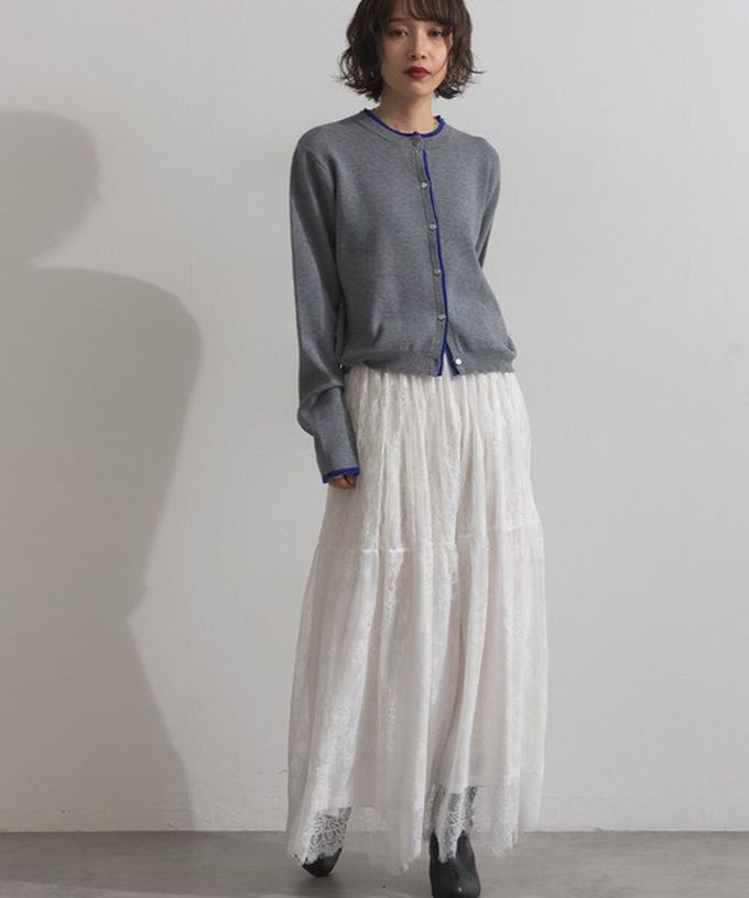 日本 ELENCARE DUE - 奢華睫毛蕾絲飄逸長裙(2件式)-白