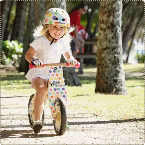 英國 Kiddimoto - 流線木製平衡車-繽紛彩點 (85~115cm/50kg內)