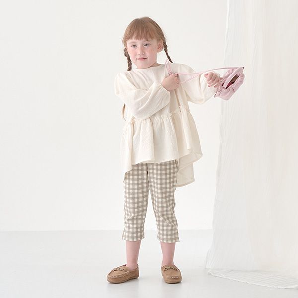 日本 Lycee mine - [官網熱銷] 腰間滾邊側開叉七分褲-格紋-卡其