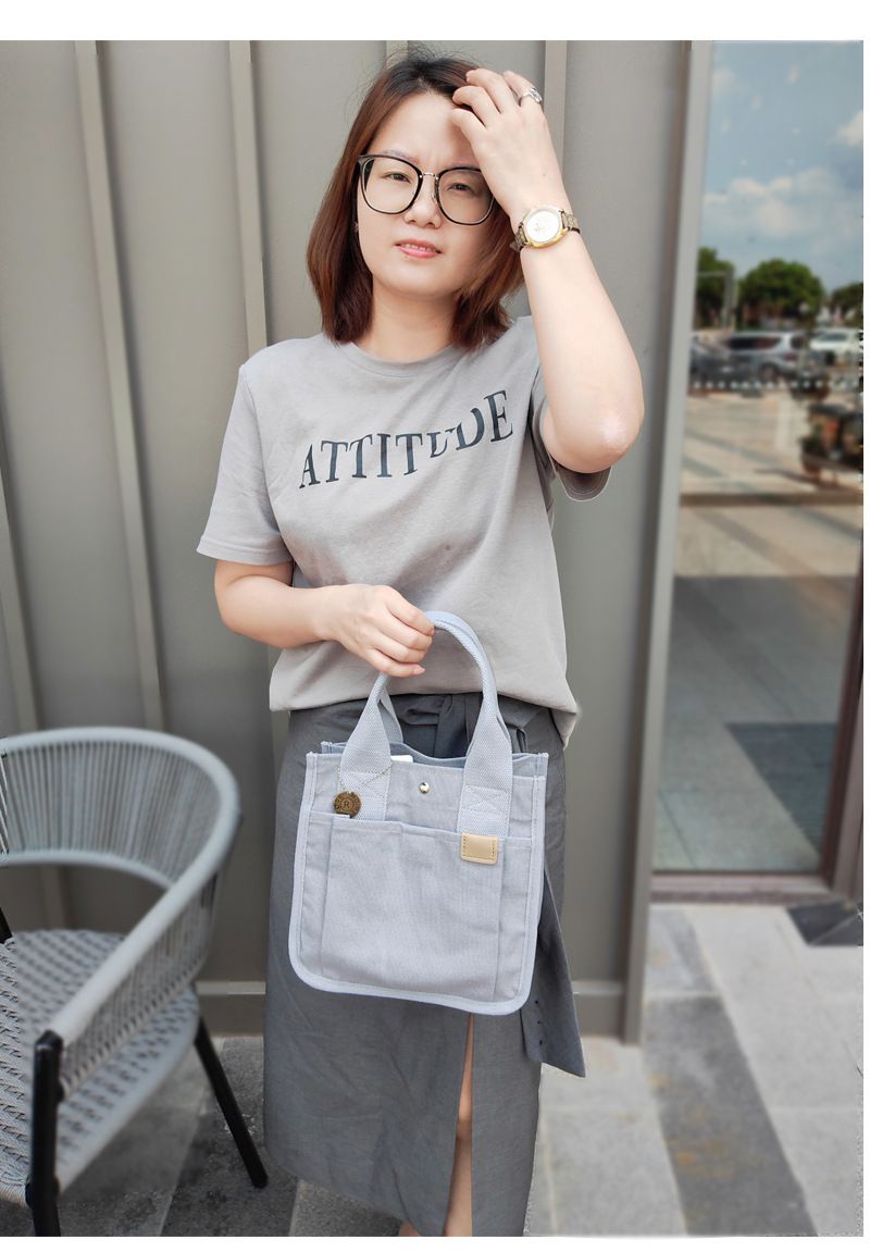 大容量帆布手提包/便當袋-粉色 (22x14.5x23cm)