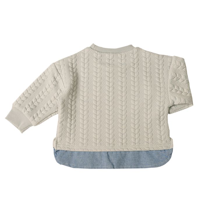 akachan honpo - 長袖休閒上衣-下擺拼接-灰色