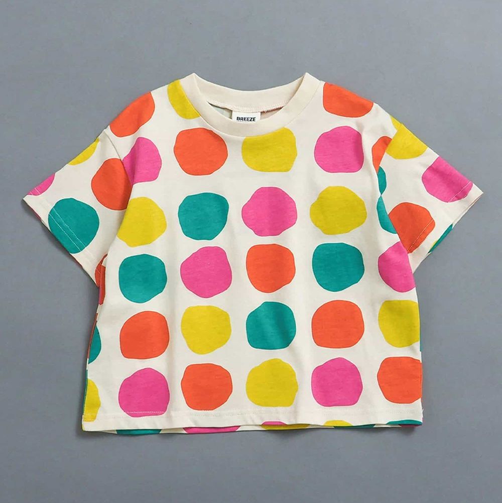 100%棉 活潑滿版短袖上衣-圓形-彩色