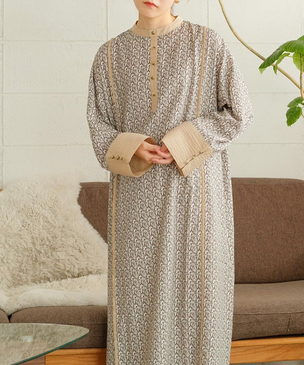 日本 Bab - 歐風碎花圓領雪紡洋裝-春日粉