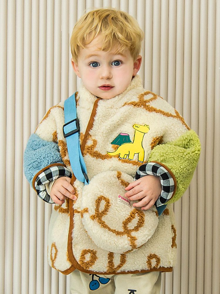 韓國Pimpollo - 恐龍刺鏽雙面實穿保暖外套-焦糖色