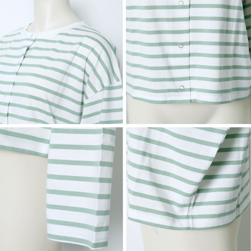 日本 Rejoule - V領橫條紋落肩短版薄外套-藍x白