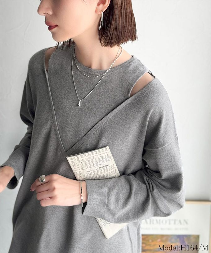 日本 Classical Elf - 假二件疊穿時尚露肩長袖上衣-象牙白