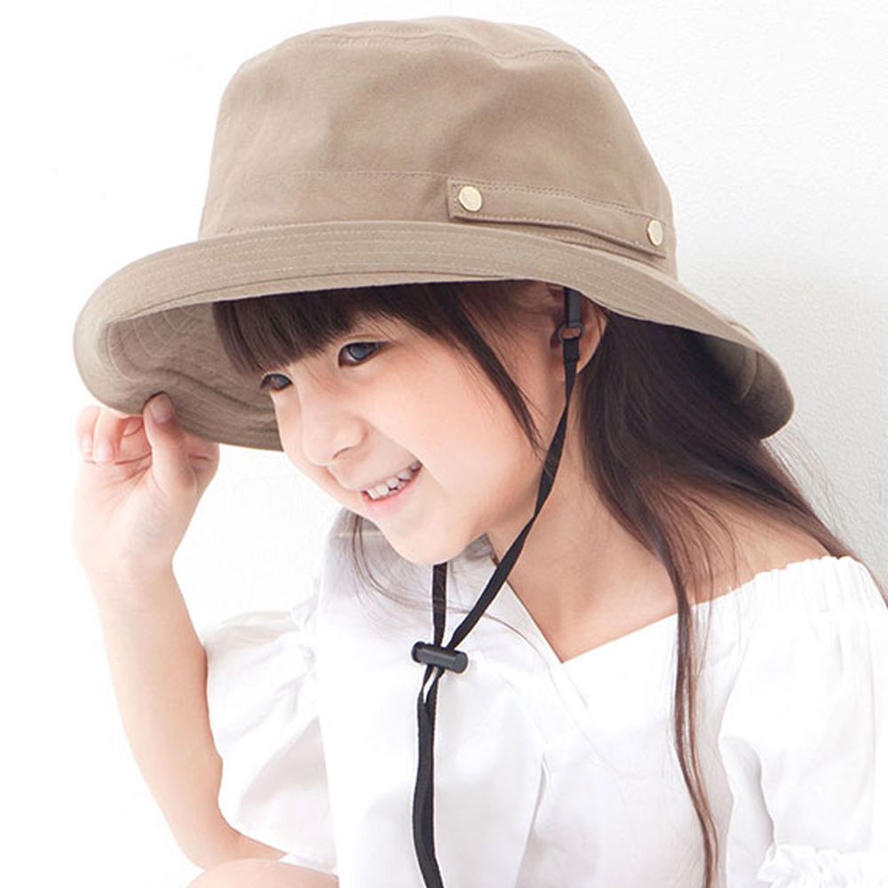日本 irodori - 【irodori】抗UV可捲收遮陽帽(附防風帽帶)-兒童款-橄欖綠 (54cm)-純棉
