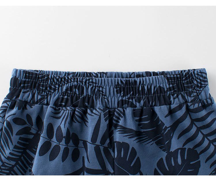 純棉腰鬆緊休閒五分褲-葉子-海軍藍