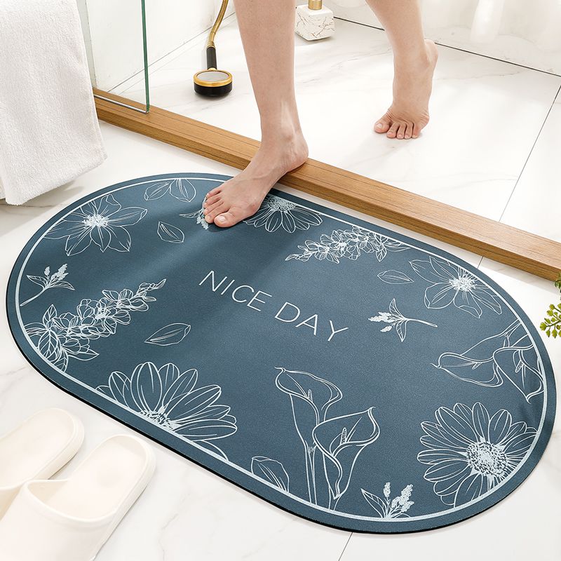 上田屋 - 連續踩踏瞬吸乾爽科技絨腳踏墊/地墊/防霉抗菌快乾好洗/柔軟彈性材質-花草-藍 (50x80x0.5cm±5%)