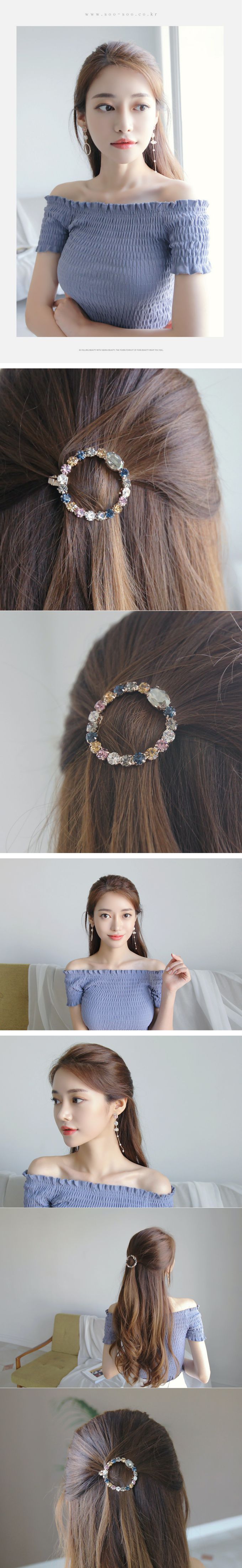 韓國 Soo&Soo - 璀璨寶石卡扣式髮夾-圓形