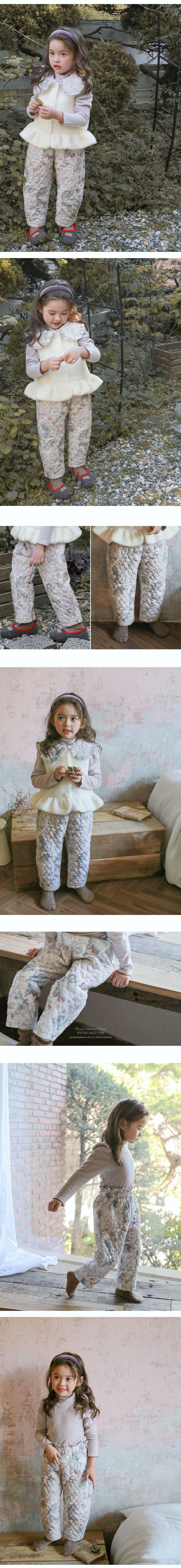 韓國 Puellaflo - 美麗彩繪印花保暖長褲-灰色