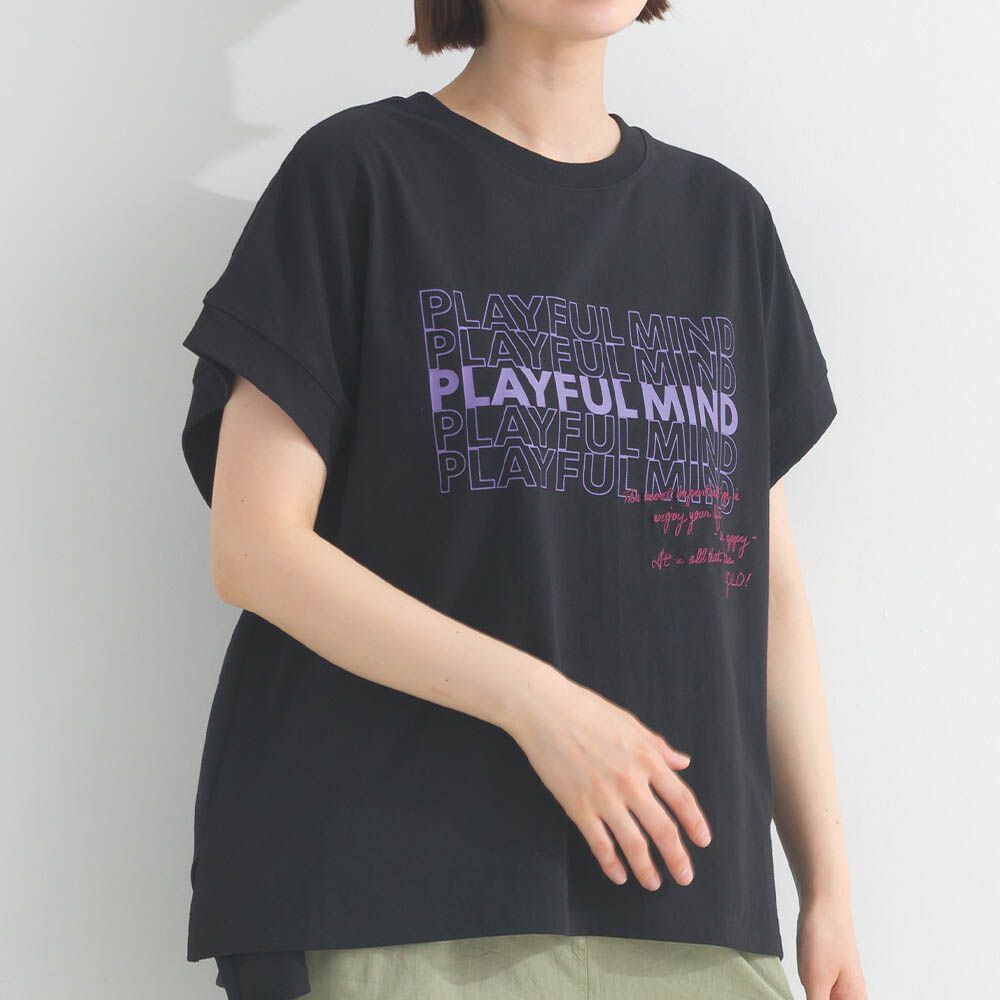 16OE天竺棉 法式英文標語短袖上衣-黑