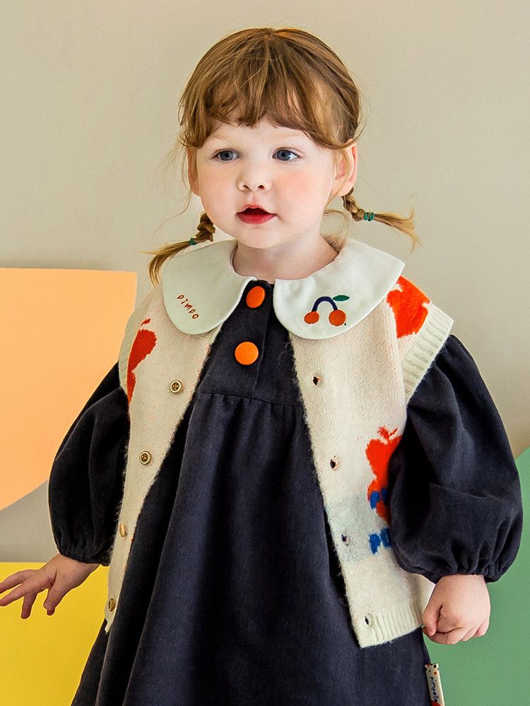 韓國Pimpollo - 愛心印花開衫針織背心-藍