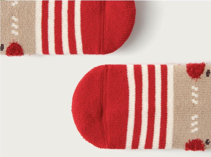 love, charlotte - 卡通聖誕主題無骨加厚毛圈內裡中筒棉襪(腳長7cm起)-5 雙一組