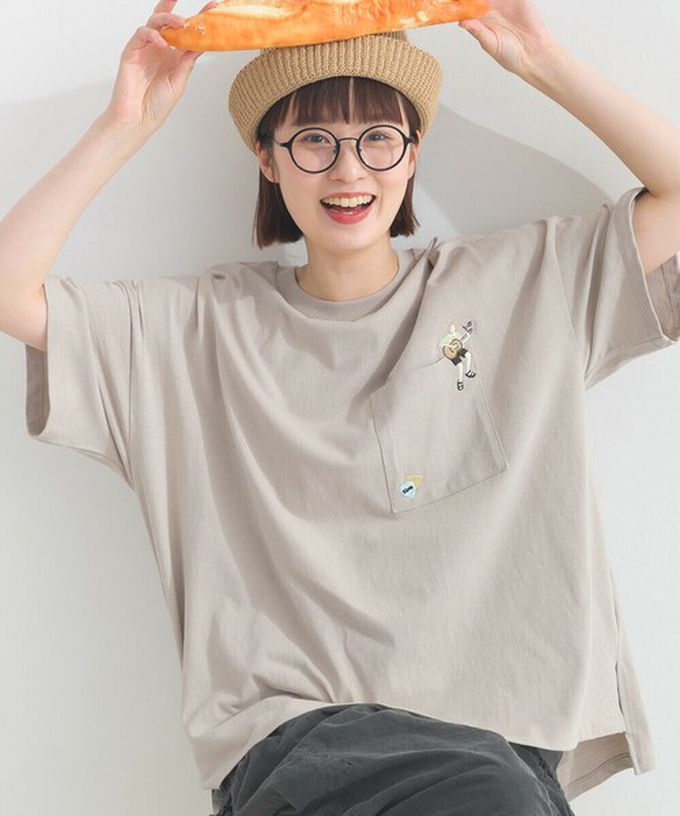 日本 Lupilien - 16OE天竺棉 俏皮刺繡五分袖上衣-小浣熊-薄荷