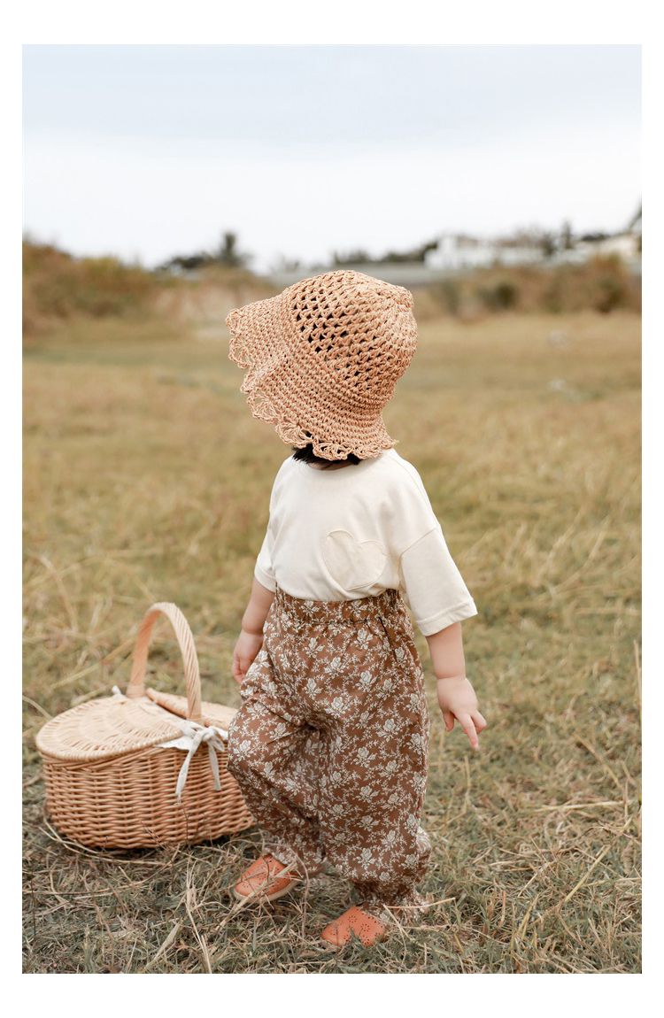 荷葉邊束口防蚊褲-滿版花花-黃色