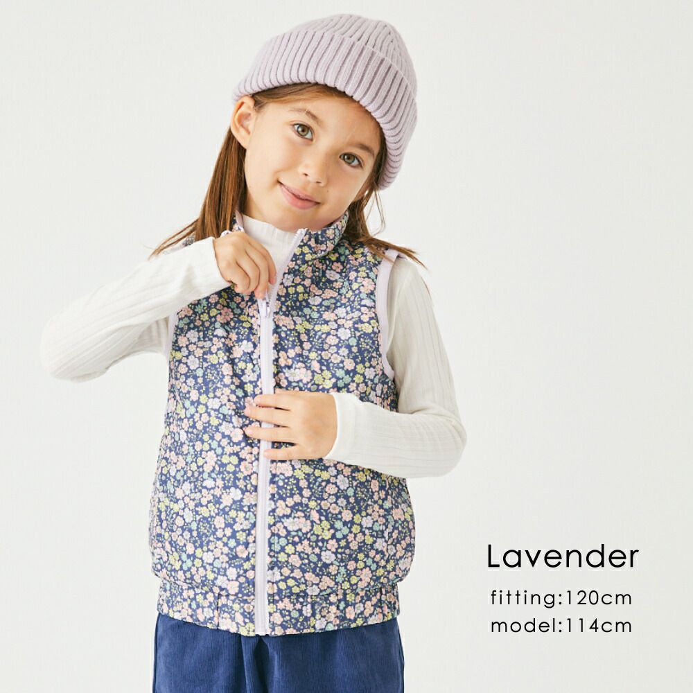 日本 evercloset - 雙面毛絨可愛花保暖背心-粉紅x米黃花